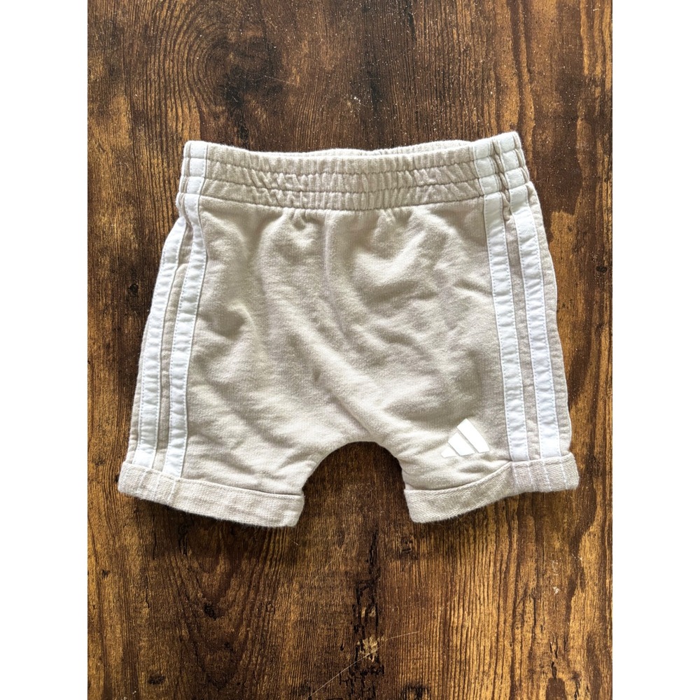 Adidas Baby 9M Beige French Terry 3-Stripe Athletic Shorts